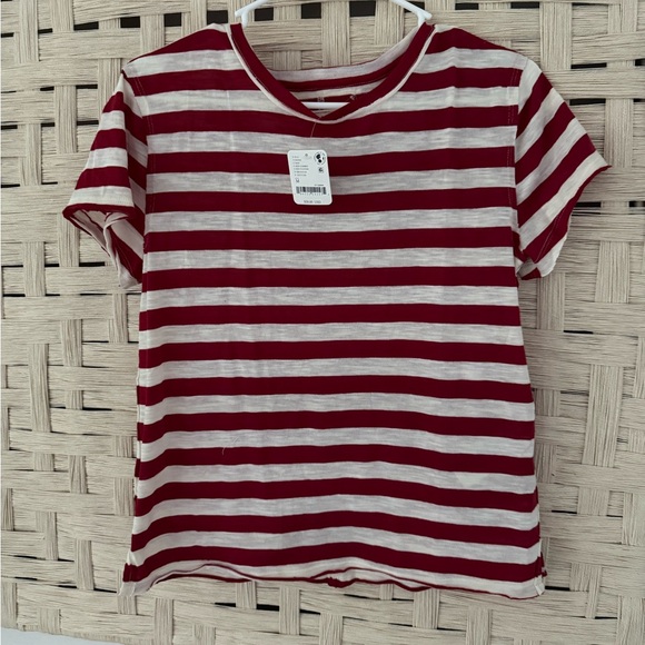 Free People Tops - Free People Striped Short-Sleeve Tee - Red & White